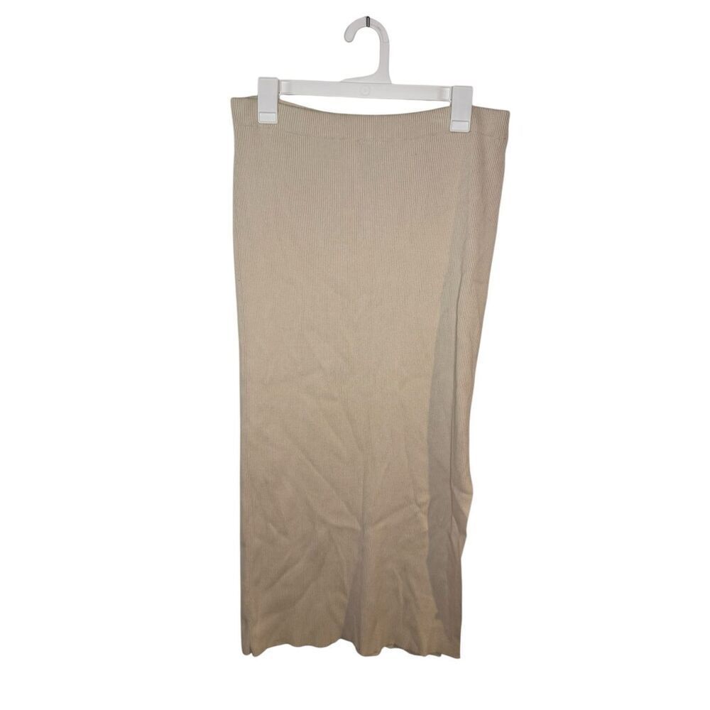 Zara Ribbed Knit Maxi Skirt leg Slit Tan Size Large NWOT
